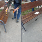 Покрытие лаком скамеек на придомовой территории МКД по адресу улица Мельникайте 97 | 28 апреля 2026 года Покрытие лаком скамеек на придомовой территории МКД по адресу улица Мельникайте 97 | 28 апреля 2026 года
